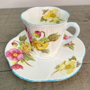 Shelley "Begonia" Demitasse teacup saucer set Bone China Made in England Vintage
